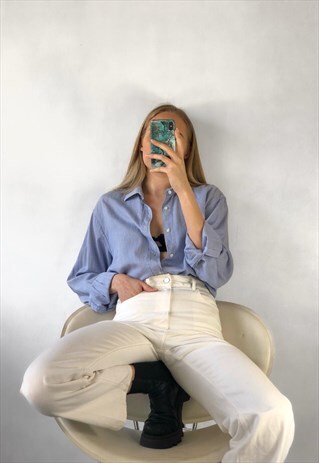 VALENTINO CHEMISES VINTAGE MENS BLUE WHITE OVERSIZED SHIRT