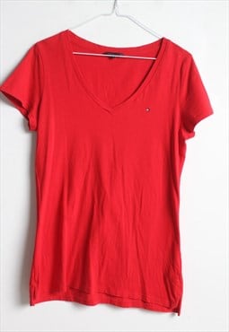Vintage Tommy Hilfiger V Neck T-Shirt Top Red