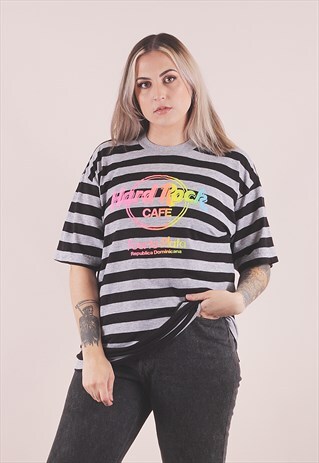 VINTAGE HARD ROCK CAFE STRIPED SOUVENIR T-SHIRT /A26075