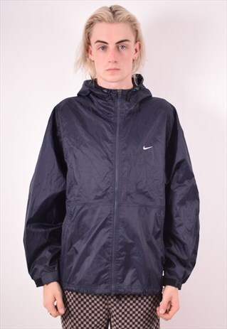 NIKE MENS VINTAGE RAIN JACKET MEDIUM NAVY BLUE 90S