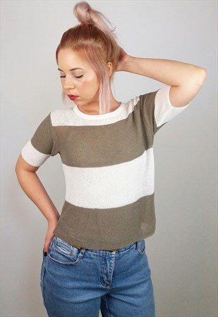 VINTAGE LIGHT MESH KNIT STRIPED TOP