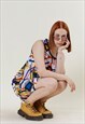 VINTAGE 60S TWIGGY ARTSY GRAPHIC PATTERN STRAIGHT MINI DRESS