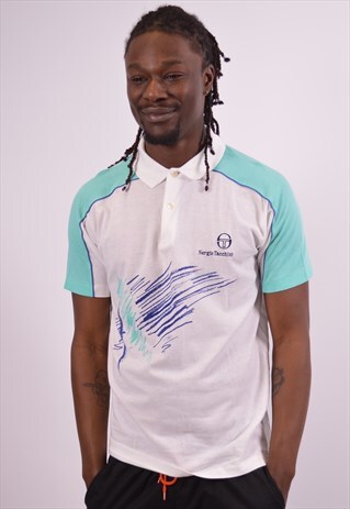SERGIO TACCHINI MENS VINTAGE POLO SHIRT MEDIUM WHITE 90S