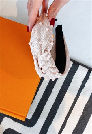 PINK PEARL TOP KNOT ALICE BAND