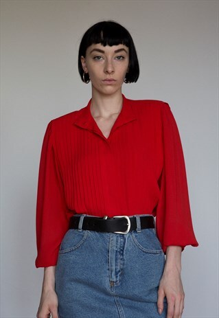 VINTAGE BLOOD-RED 30'S CLASSIC PLEAT BLAUSE.