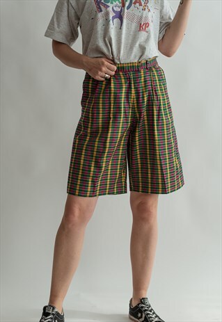 VINTAGE 70S BOHO CHECKERED SHORTS WITH POCKETS