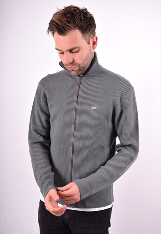 DIESEL MENS VINTAGE ZIP CARDIGAN SWEATER MEDIUM GREY 90'S