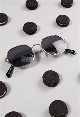 Black Thin Gold Framed Angled Aviator Sunglasses
