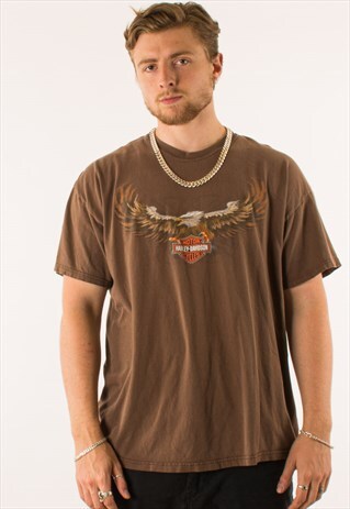 VINTAGE 90S BROWN HARLEY DAVIDSON EAGLE T-SHIRT TEE