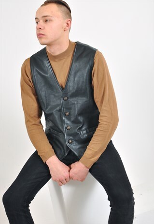 VINTAGE 90'S REAL LEATHER VEST IN BLACK