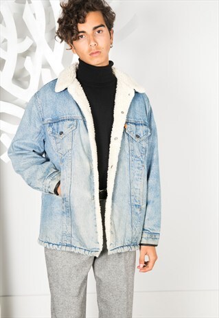 VINTAGE 80'S LEVI'S WINTER SHEEPSKIN DENIM JACKET / S0136