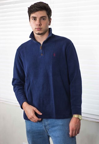 VINTAGE POLO RALPH LAUREN 1/4 ZIP JUMPER LOGO 90S L 17.6