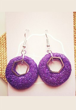 Festival Purple glitter and clay earrings