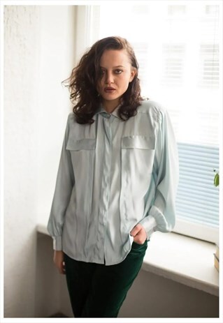 VINTAGE 90'S PASTEL MINT GREEN BUTTON UP SHIRT