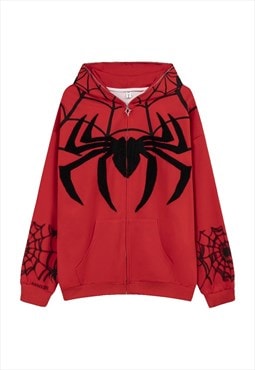 Spider web hoodie Gothic pullover creepy punk top in red