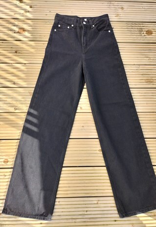 High Rise Wide Leg Flare Black Levi Jeans UK 6