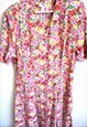 VINTAGE FLORAL DRESS FLOWERS SHORT SLEEVES MIDI ROMANTIC