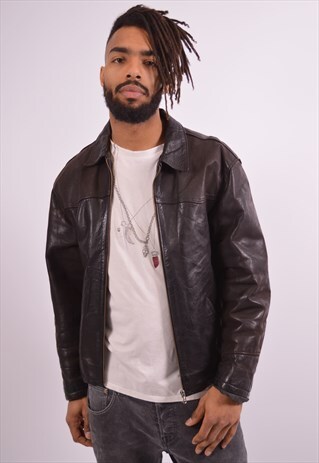 MENS VINTAGE LEATHER JACKET MEDIUM BLACK RED 90S