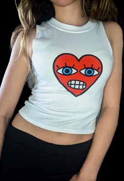CATCALL Reworked Cropped Sleeveless Tee With Heart Graphic