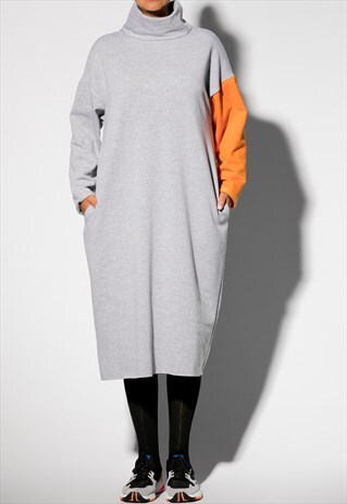 GREY DRESS, PLUS SIZE DRESS, MIDI DRESS, WINTER DRESS