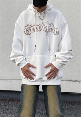 White Washed Graphic Cotton oversized Hoodie