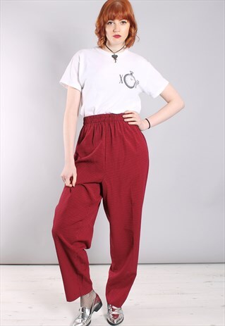 VINTAGE 80S RED GINGHAM CHECK HIGH WAISTED TROUSERS