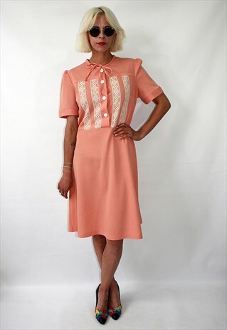 VINTAGE 60'S COLOR SALMON DRESS WITH BUTTONED FRONT