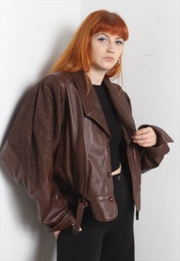 Vintage 80's High Shoulder Oversize Leather Brown