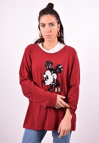 DISNEY WOMENS VINTAGE TOP LONG SLEEVE XL RED 90'S