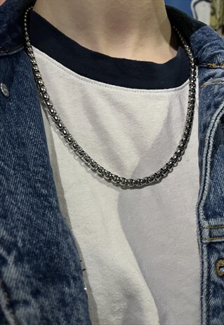 SILVER STAINLESS STEEL LINK CHAIN NECKLACE UNISEX ADJUSTABLE