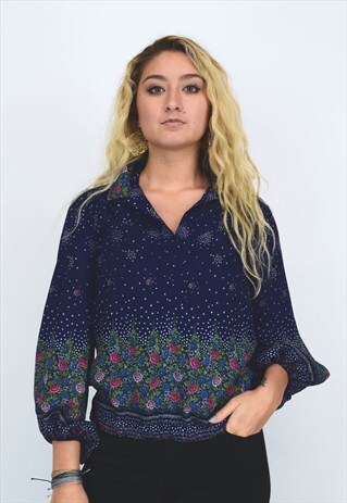 VINTAGE 90'S BLUE AND PINK FLORAL BLOUSE