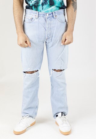 VINTAGE 90S LEVI'S 501 LIGHT WASH RIPPED JEANS