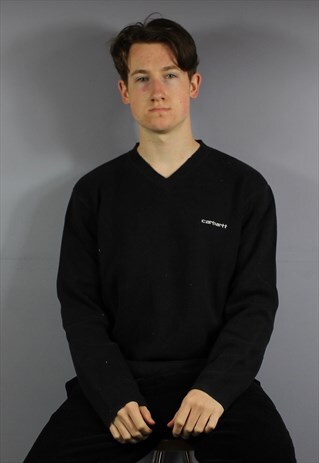 VINTAGE CARHARTT COTTON KNIT SWEATSHIRT IN BLACK WITH EMBROI