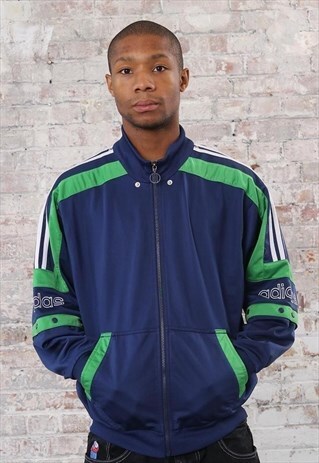 VINTAGE ADIDAS BIG LOGO 3 STRIPE TRACK JACKET BLUE GREEN