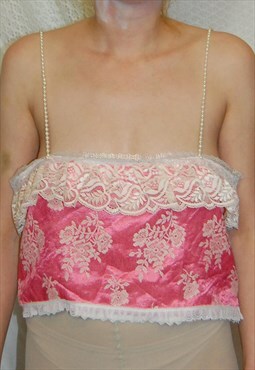 Reversible Pink Floral Lace Crop Top Size S/8/10