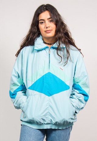 VINTAGE 90'S PASTEL BLUE QUARTER ZIP SHELL STYLE JACKET
