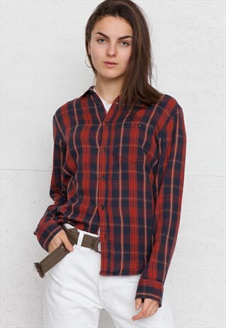 VINTAGE RED BLUE WRANGLER FLANNEL LONG SLEEVE SHIRT