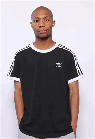 VINTAGE ADIDAS LOGO 3 STRIPE T-SHIRT BLACK