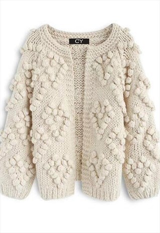KNIT YOUR LOVE COZY KNITTED CARDIGAN IN IVORY CREAM COLOR
