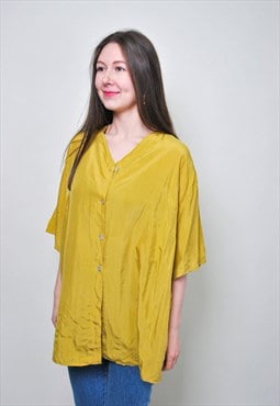 Yellow oversized blouse, 80s vintage shirt for women