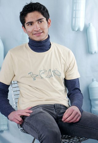 ORGANIC T-SHIRT IN BEIGE WITH DOLPHIN, TURTLE AND SEAL