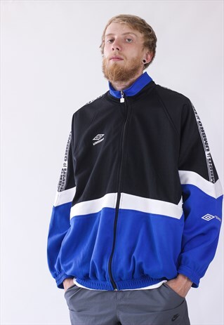 90S VINTAGE MENS UMBRO TEAM TRACK TOP STRIPES LOGO JACKET