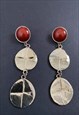 80'S VINTAGE GOLD COSTUME JEWELLERY EARRINGS LONG BROWN