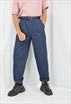 Vintage dark blue straight classic cotton suit trousers