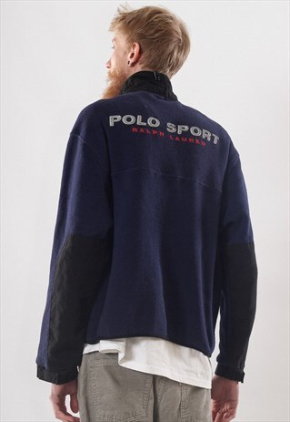 RARE VINTAGE MENS POLO SPORT BIG LOGO FLEECE PULLOVER JACKET