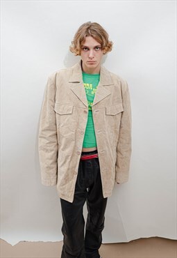 Vintage 90s Cream Suede Button Up Prolonged Jacket Men XL