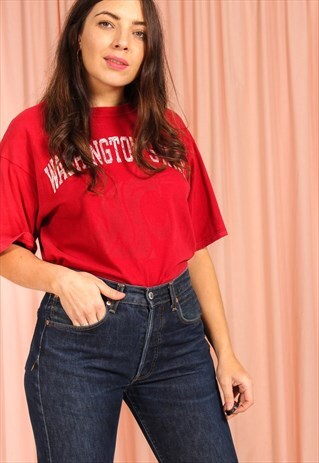 VINTAGE 90S OVERSIZED CHAMPION WASHINGTON T-SHIRT IN RED