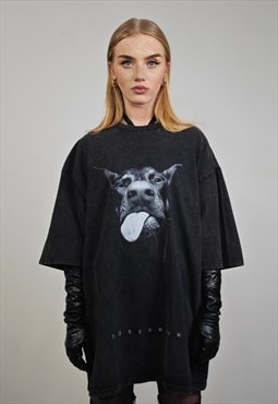 Dobermann t-shirt Pinscher tee dog print top in vintage grey