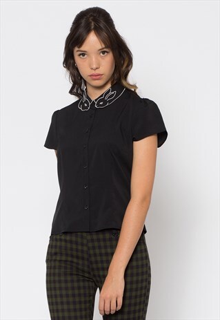 BLACK BUNNY EMBROIDERY BLOUSE