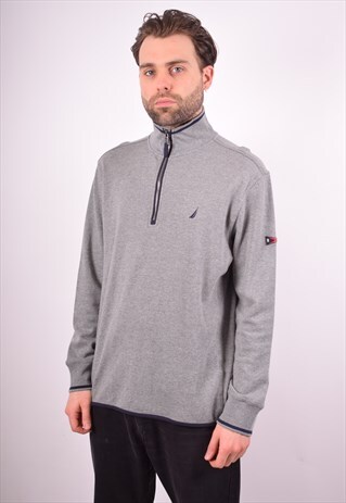 NAUTICA MENS VINTAGE SWEATSHIRT JUMPER MEDIUM GREY 90S